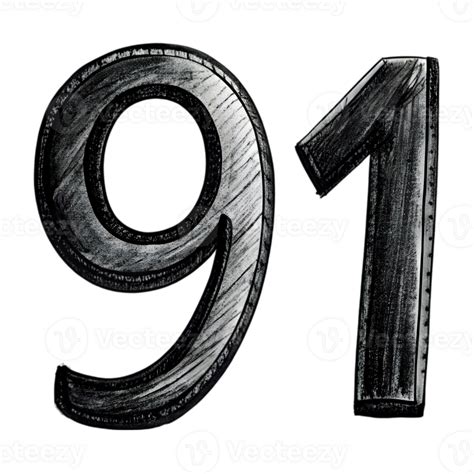 Hand-Drawn Grunge Number 91 - Black Marker Isolated on Transparent ...
