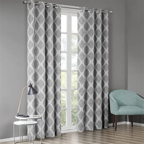 Madison Park Saratoga Fretwork Print Grommet Top Window Curtain Panel In Beige Grey 50 X95