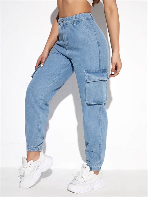 Jeans Cargo De Talle Alto Con Puntada En Contraste Con Bolsillo Con