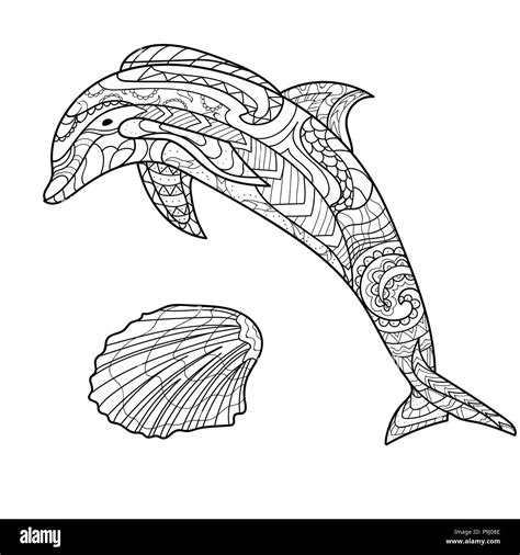 Dolphin Pattern Coloring Book Coloring Page Set Vector Stock