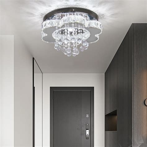 Modern Flower Led Crystal Ceiling Light Round Chandelier Flush Mount