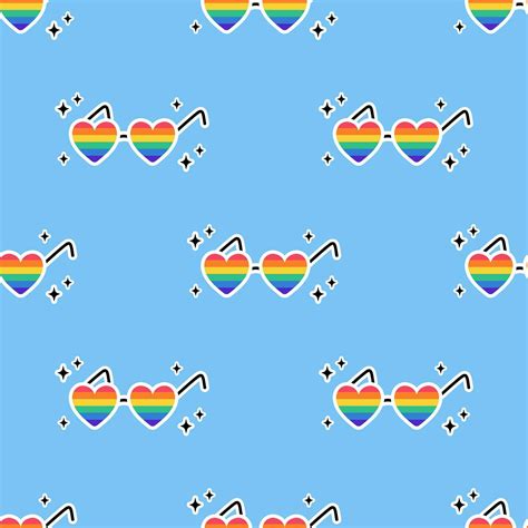 Seamless Pattern With Heart Form Eyeglasses With Lgbt Flag Rainbow Colored Glasses Lgbt