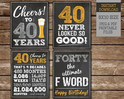 40th Birthday Sign Pack 40th Birthday Printable Signs Cheers To 40