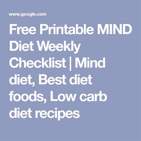 Free Printable Mind Diet Weekly Checklist