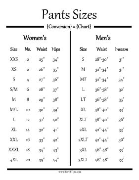 Size Chart For Women S Pants Pant Sizes Chart For Women