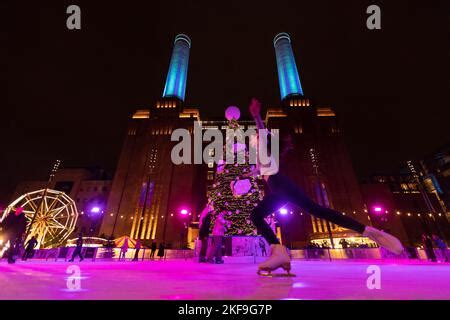 People enjoy the opening of the Battersea Power Station Ice Rink ...