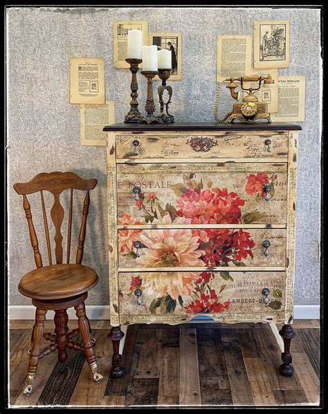 SOLD Hand Painted Antique Floral Dresser Decoupage Furniture Hand