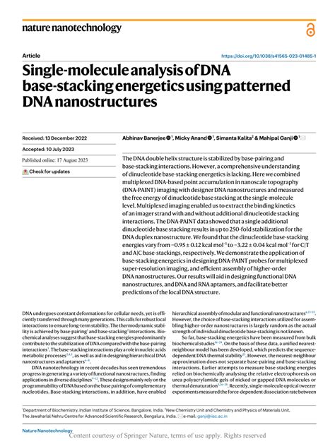 PDF Single Molecule Analysis Of DNA Base Stacking Energetics Using