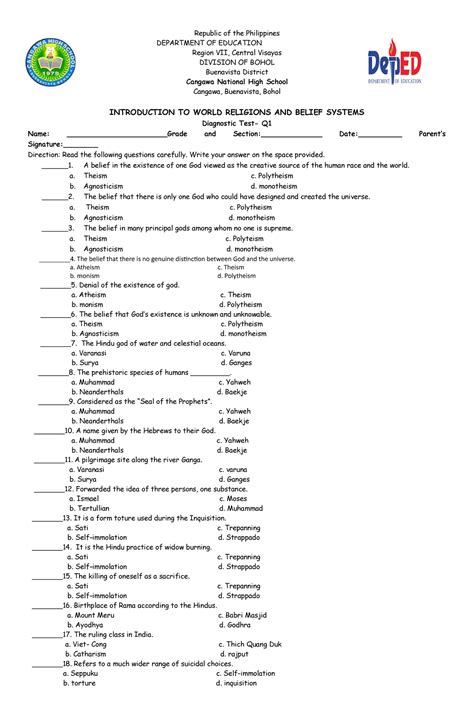 Iwrbs Diagnostic Test Q Republic Of The Philippines Department Of