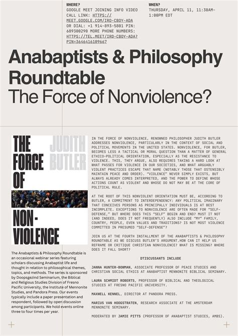 Anabaptism and Philosophy Roundtable: The Force of Nonviolence? : r ...