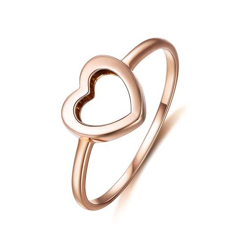 Buy Sisgem 18k Solid Rose Gold Heart Ring Heart Shape Stacking Ring Real Gold Statement Ring For