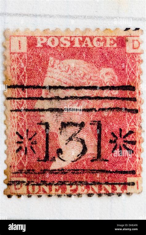 Victorian Stamp Collection British Penny Red Postage Stamp Stock Photo