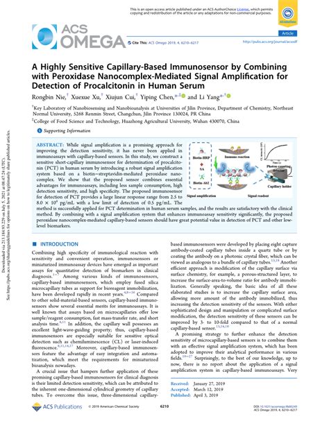 Pdf A Highly Sensitive Capillary Based Immunosensor By Combining With Peroxidase Nanocomplex