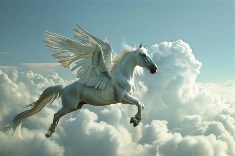 Majestic Pegasus Soaring Through Clouds Premium Ai Generated Image