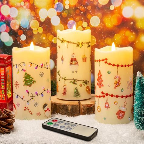 Amazon Eywamage Fiber Optic Christmas Flameless Pillar Candles