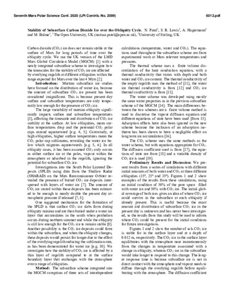 (PDF) Stability of Subsurface Carbon Dioxide Ice Over the Obliquity Cycle | Narissa Patel ...