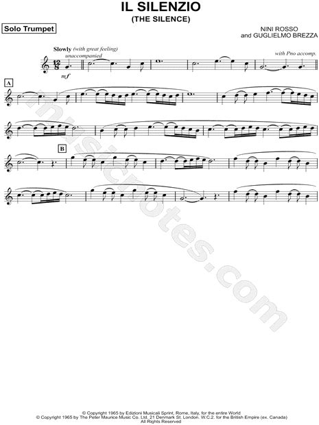 Nini Rosso Il Silenzio Sheet Music Trumpet Solo In C Major