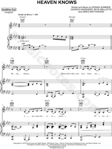 Donna Summer "Heaven Knows" Sheet Music in Ab Major (transposable ...