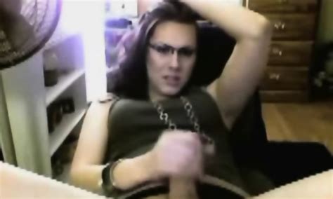 REAL TRANNY SEX Cute Brunette Wanks Her Cock On Cam BVR