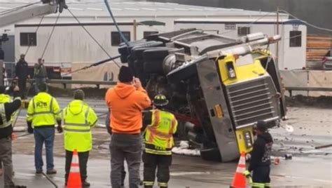 Tractor Trailer Carrying 100000 Pounds Of Rocks Overturns In Hawthorne