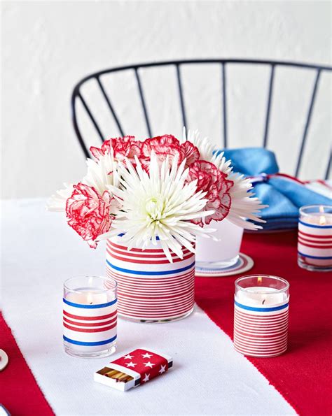 Red White And Blue Centerpieces On A Table