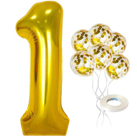 Gold Number 1 Balloon For First Birthday Large 40 Inch Confetti