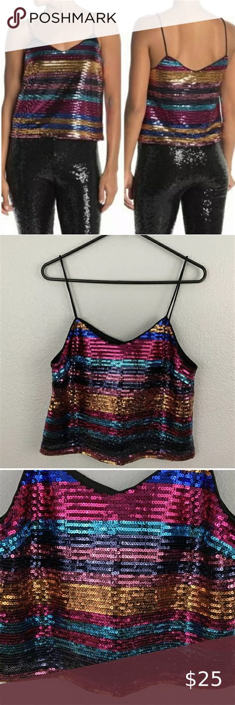 Wayf Sequins Cami Rainbow Stripe Spaghetti Strap T Lace Up Tank Top Clothes Design Sequin