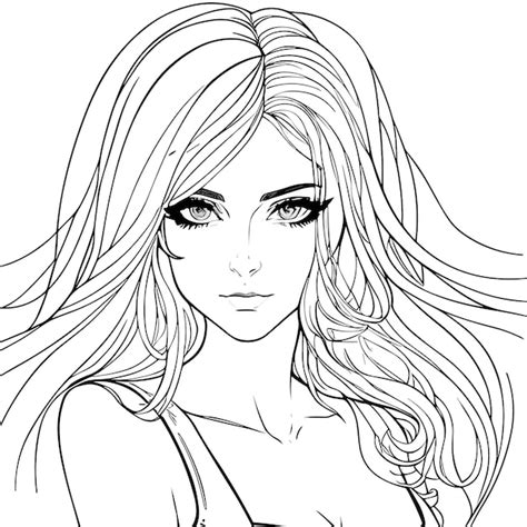 Un Dibujo Lineal En Blanco Y Negro De Una Mujer Vector Premium