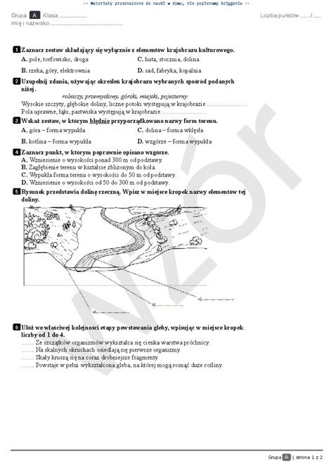 Tajemnice Przyrody Klasa Dzia Test Grupa A Strona Z