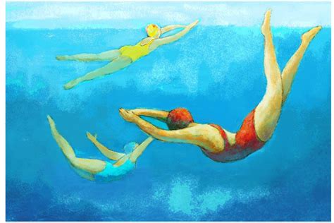 Underwater Swimmers Painting Coastal Art Large Wall Art Vintage