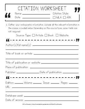 Citation Worksheet Hoja De Citas Mla Apa English Spanish Bilingual