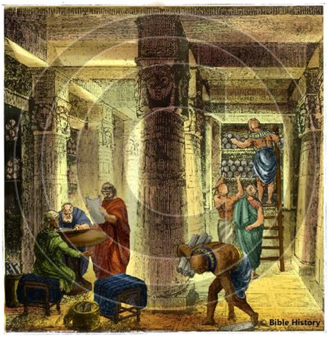 Library At Alexandria With Scrolls Bible Illustration Dpi Year