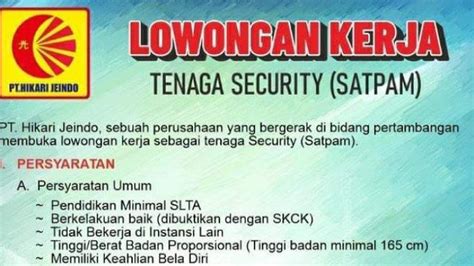 Lowongan Kerja Kendari Pt Hikari Jeindo Buka Rekrutmen Security Syarat