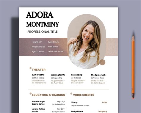 Editable Actress Actor Resume Template With Photo For Word Etsy