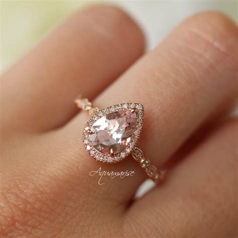 14k Solid Rose Gold Teardrop Morganite Ring Engagement Ring Etsy