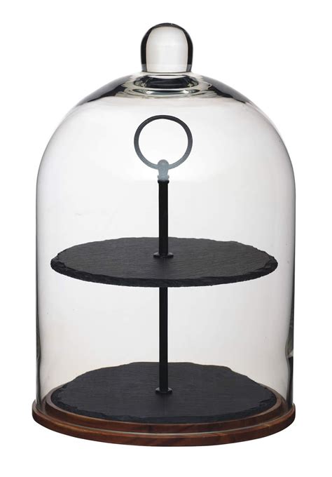 Artesa 2 Tier Wood Slate And Glass Dome Cake Centrepiece Serving