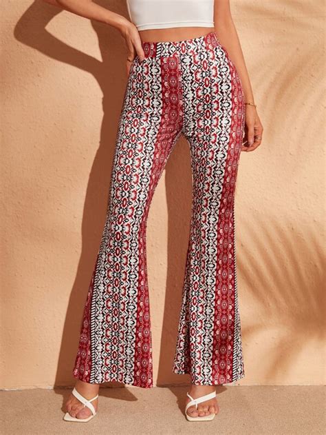 Shein Vcay All Over Print Flare Leg Trousers Shein Uk