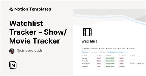 Watchlist Tracker Showmovie Tracker Template Notion Marketplace