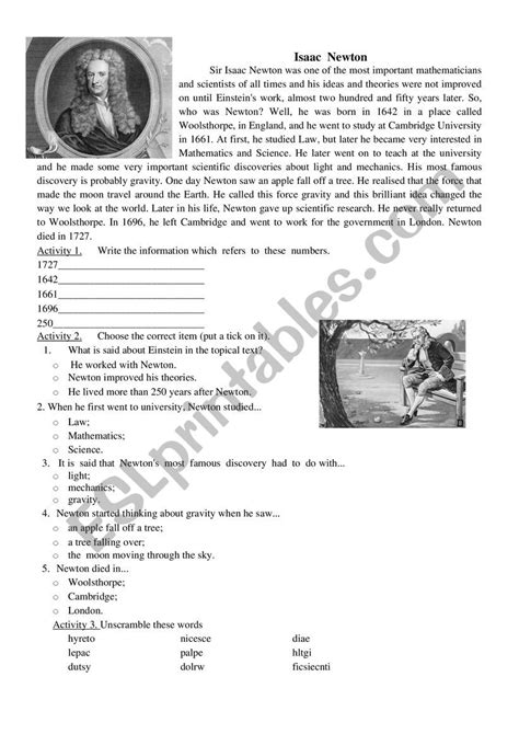 Isaac Newton Worksheet