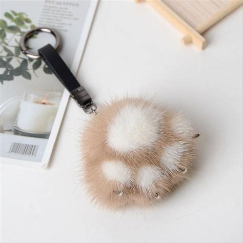 Women Real MInk Fur Car Key Pendant Ring Cat Bear Paw Toy KeyChain