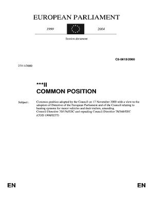 Fillable Online Europarl Europa COMMON POSITION Europarl Europa Fax