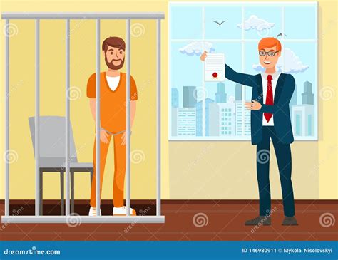 Lawyer And Prisoner In Court Flat Illustration Stock Vector