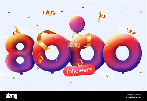 Banner With 8k Followers Thank You In Form Of 3d Red Balloons And