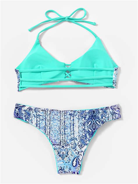 Criss Cross Print Bikini Set Shein Sheinside