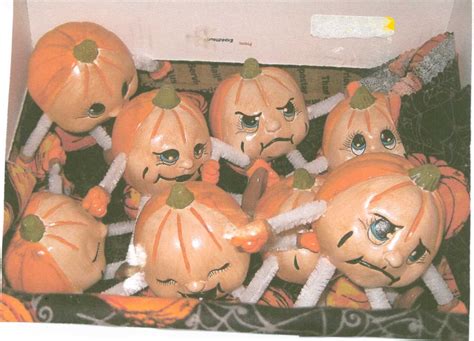 Set Of 8 Ceramic Bisque Pumpkin Farm Noggins With Hand And Feet There