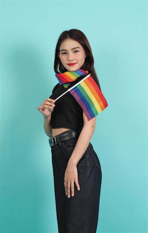 Lgbtq Girl And Pride Flag Sexy Lesbian Girl And Lgbtq Flag Standing Stock Photo At