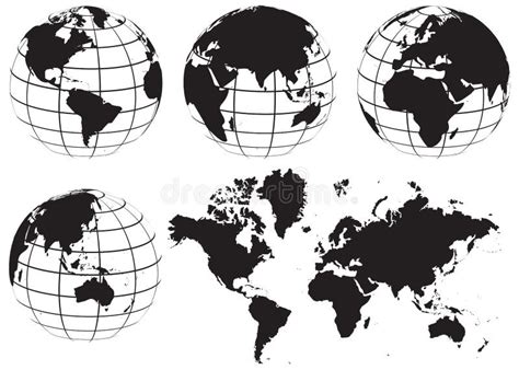 Mapa Do Mundo Do Globo Ajustado Preto E Branco Ilustra O Do Vetor