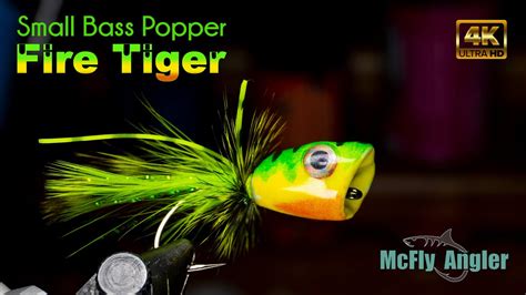 Small Bass Popper Fly Fire Tiger Color McFly Angler Fly Tying