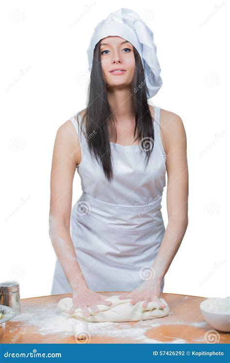 Sexy Woman In Chef Uniform Knead The Dough Stock Photo Image