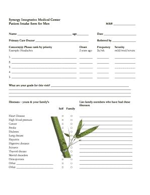 Fillable Online Synergy Integrative Medical Center Patient Intake Form